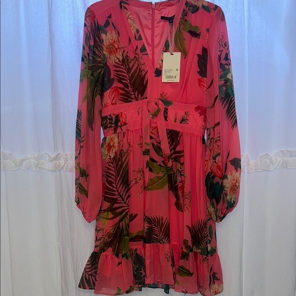 Alex Marie Pink and Green Ruffled Tie Front Sundress - Picture 4 of 5